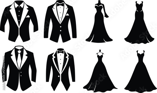 Formal Suit and Dress Silhouette Vector Set