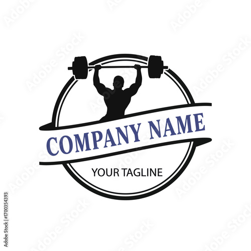 Strongman silhouette lifting barbell, company logo design.