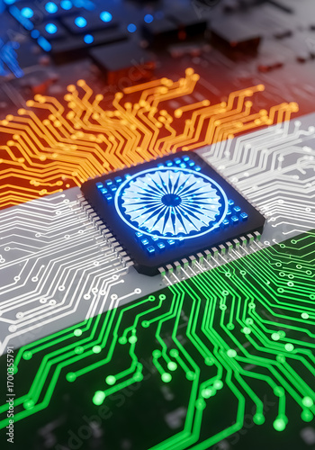 Modern indian flag technology with integrated circuit board design concept