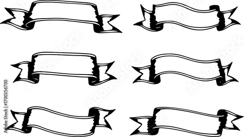 Vintage Hand-Drawn Ribbon Banner Set