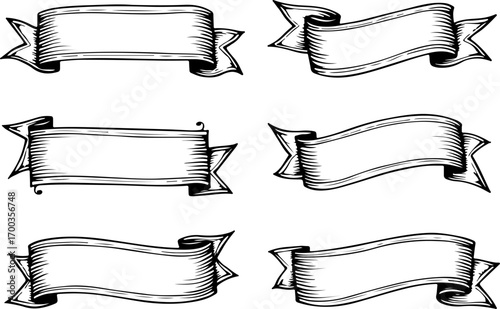 Vintage Hand-Drawn Ribbon Banner Set
