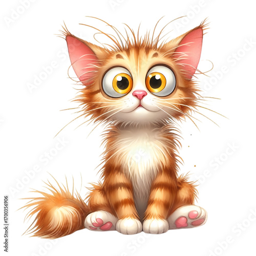 A funny, adorable, and cute cat with big eyes is the perfect pet for a portrait illustration