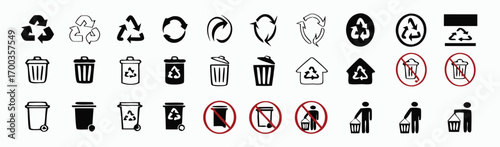 Recycle icon and trash symbol, Recycling sign, Recycle symbol Isolated on white background. Vector stock illustration. 
