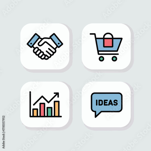 Online store button icons for shopping cart and buying