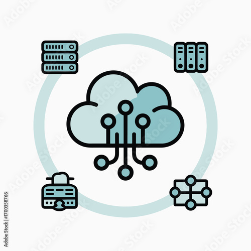 Global communication technology connects social networks through cloud computing with mobile and web servers