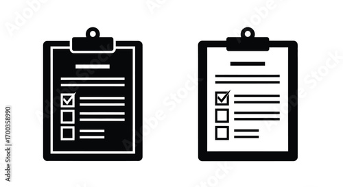 Two clipboard icons with checkboxes and lines symbolizing tasks surveys and to-do lists vector