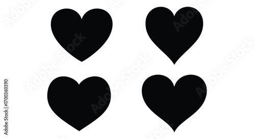 Four black heart shapes isolated on white surface romantic love symbol vector