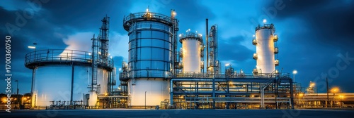 Large industrial chemical processing plant at twilight.