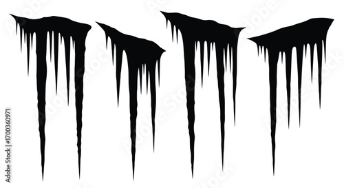 Black icicles silhouette set frozen winter ice formations decorative elements vector