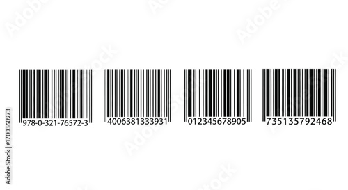 Set of four diverse barcodes with numerical codes for product identification vector