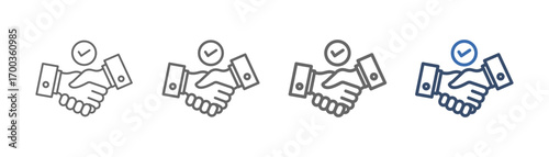 
outline icon set partnership with handshake design and check mark on top