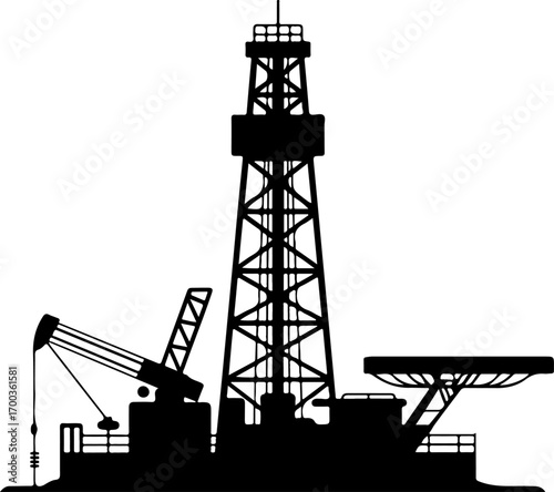oil drilling platform  silhouette vector illustration