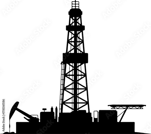 oil drilling platform  silhouette vector illustration