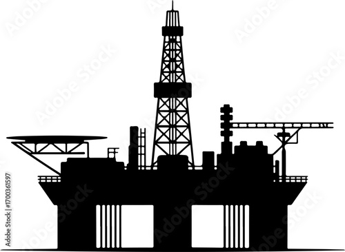 oil drilling platform  silhouette vector illustration