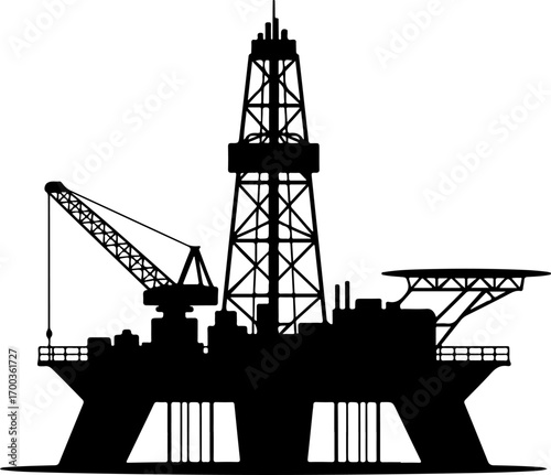 oil drilling platform  silhouette vector illustration