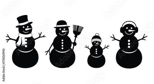 Charming silhouette snowman family winter holiday season outdoor fun celebration vector