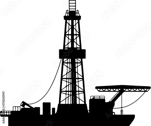 oil drilling platform  silhouette vector illustration