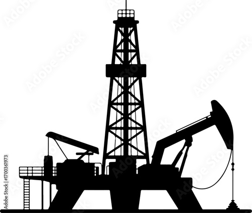 oil drilling platform  silhouette vector illustration