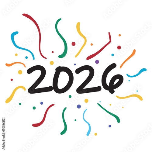 New year 2026 with confetti and streamers