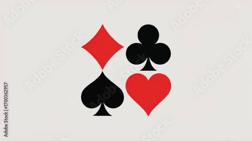 A simple graphic design of the four playing card suits in black and red against a white background 