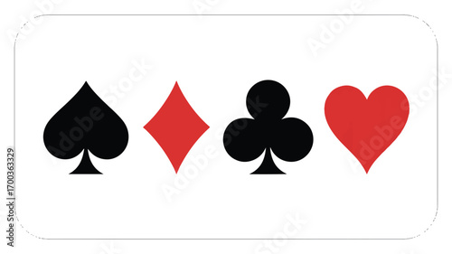 A simple graphic design of the four playing card suits in black and red against a white background 