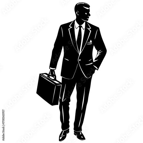 silhouette of a businessman man in suit on white background