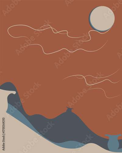 Boho minimal geometric poster with concrete beige rustic tones