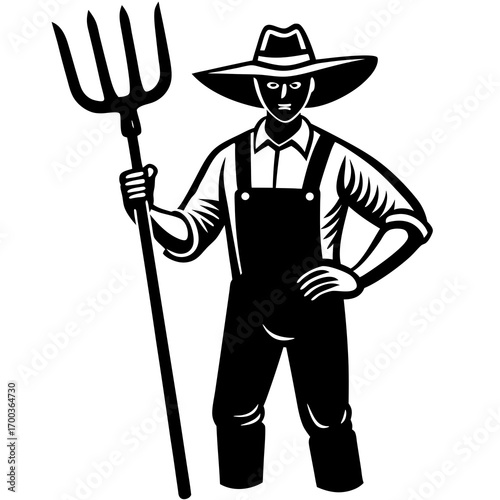 silhouette of a farmer man with straw 