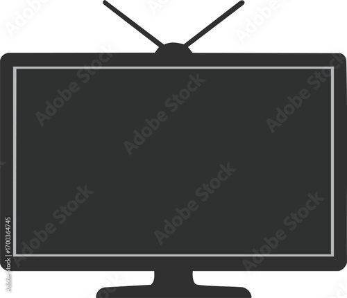 Black and white tv icon with an antenna on a light background