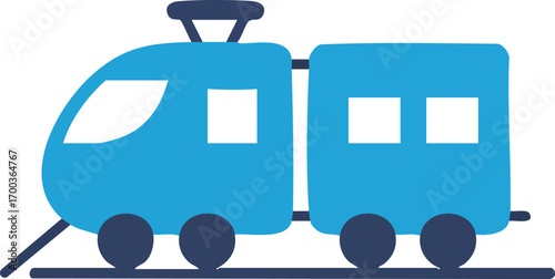 Blue cartoon passenger train icon on white background for design element