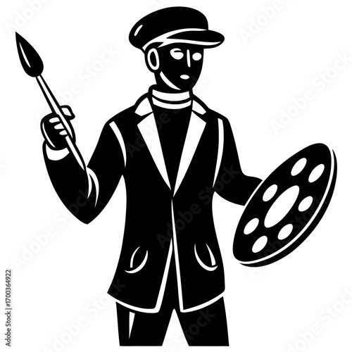 silhouette of an artist man wearing suit
