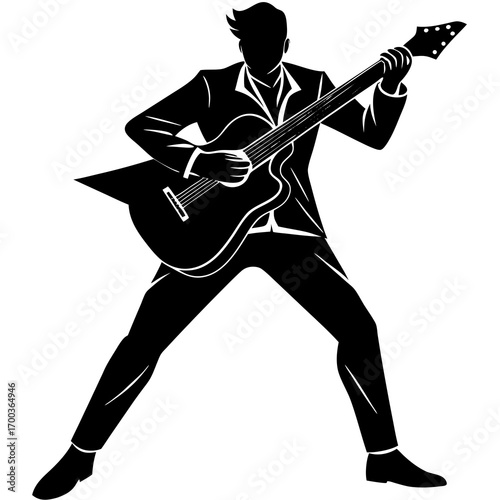 silhouette of a musician man holding guitar