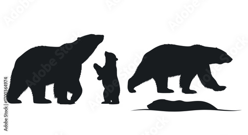 Polar bear family silhouette collection arctic wildlife nature scene vector