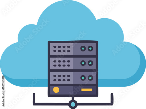 Cloud computing server with database on the white background