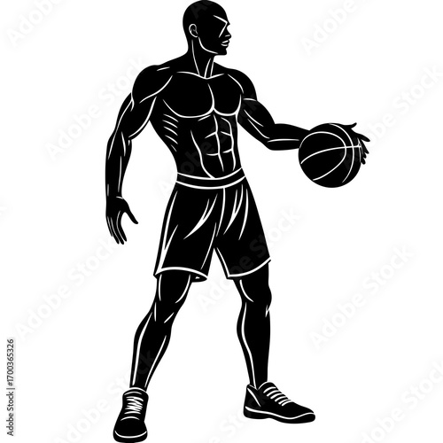 silhouette of an athlete man standing with basketball