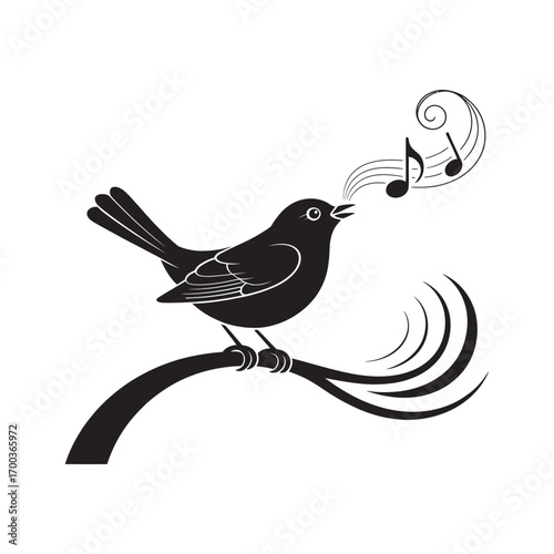 A graceful songbird, perched serenely on a delicate branch, illustrates the beauty of nature's melody, with musical notes emanating from its beak in a harmonious display