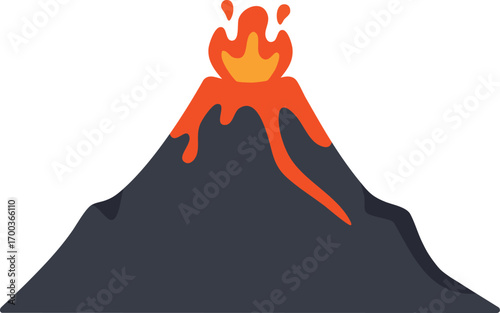 Erupting volcano illustration with lava and smoke on white