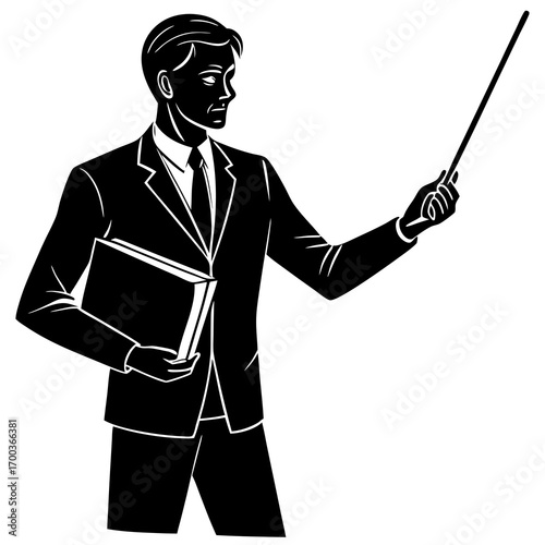 silhouette of a teacher standing with book