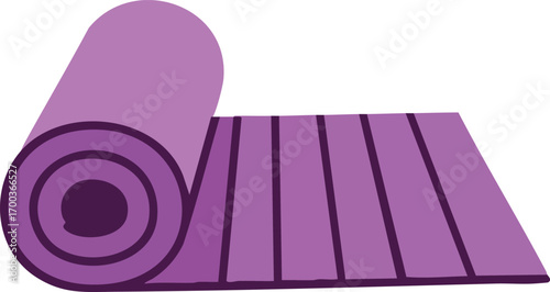 Rolled purple yoga mat on white background for exercise fitness