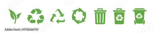 set of recycle icons. ecology green icons for packaging. trash and leaf symbol. vector 10 eps. 
