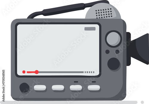 Retro portable video camera with blank screen on white background