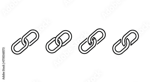 Four connected chain link icons representing internet connectivity and digital relationships in a row vector