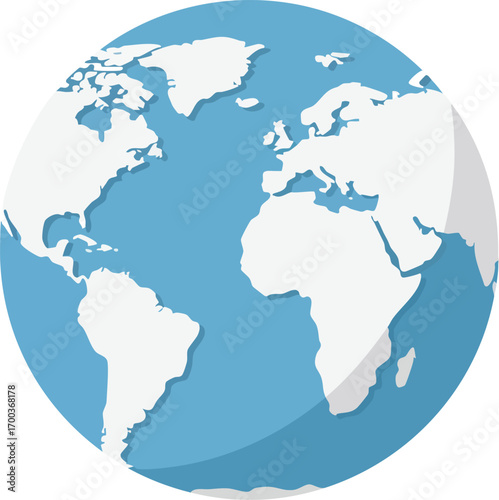 Illustration of world globe showing continents and blue water