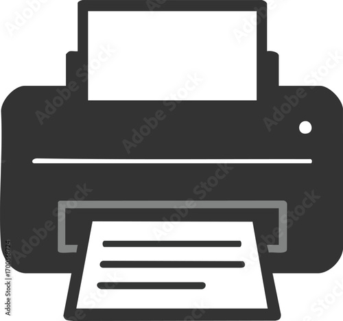 Modern printer vector icon for documents in black and white style.