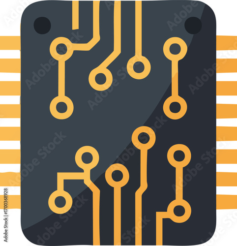 Illustration of a dark integrated circuit chip on white background