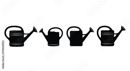 Set of four silhouette watering cans for gardening and plant care needs vector