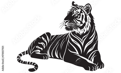 Silhouette of a Tiger Sitting Calmly in the Jungle