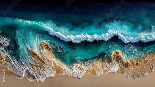 the image captures an aerial view of the ocean meeting the coast