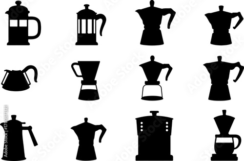 "Coffee Pot Silhouettes Collection – Moka, French Press & More"