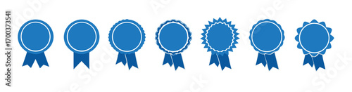 blue ribbon and banner. set of premium quality and guarantee labels isolated on white background. vector 10 eps. 
